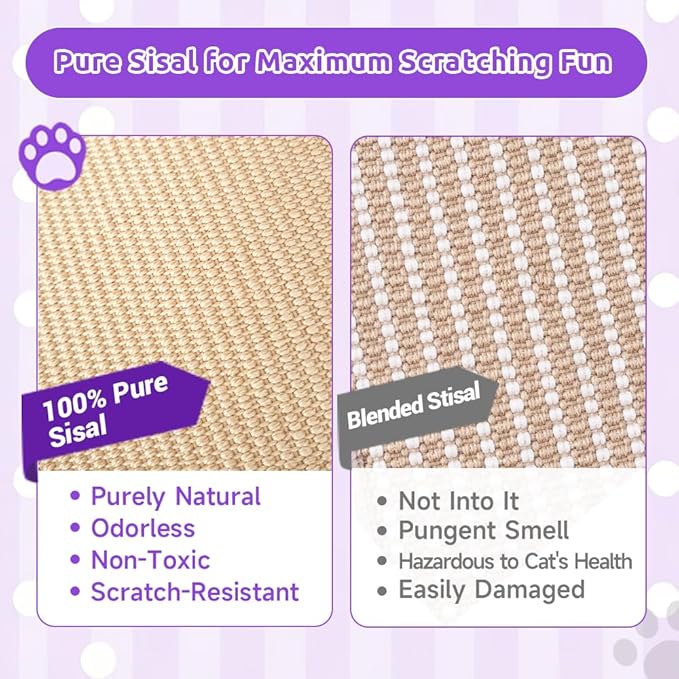 Upgraded Sisal Cat Scratcher Bed, Solid Oak Frame 1.3 cm Thick, 100% Sisal Pad, Curved Scratch Lounger, Stable Base Up to 36 lb, Sofa Protector, Odor-Free, 23.6" x 13.7"