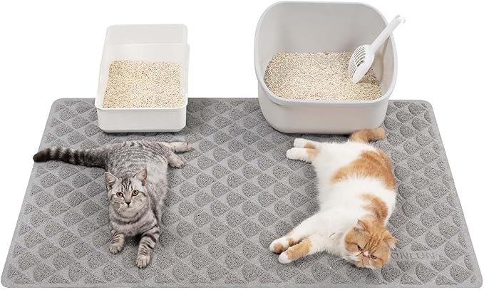 Conlun Cat Litter Mat Litter Trapping Mat, 47” x 35” Premium Durable PVC Cat Litter Box Mat with Scatter Control, Non-Slip, Less Waste Kitty Litter Mat, Soft on Kitty’s Paws, Urine Waterproof, Grey