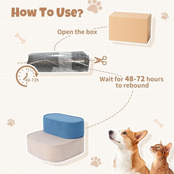 Dog Stairs for Small Dogs, 3 Step Dog Stair for High Bed and Couch, Non-Slip High Density Foam Sturdy Pet Steps with Removable Washable Cover for Older Cat