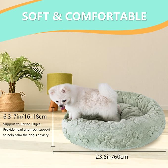 23 Inch Calming Dog Bed for Small Dogs Cats, Kitty Puppy Round Anti-Anxiety Warm Bed, Soft Cozy Anti-Slip Donut Washable Pet Bed, Fits up to 30 lbs Pets