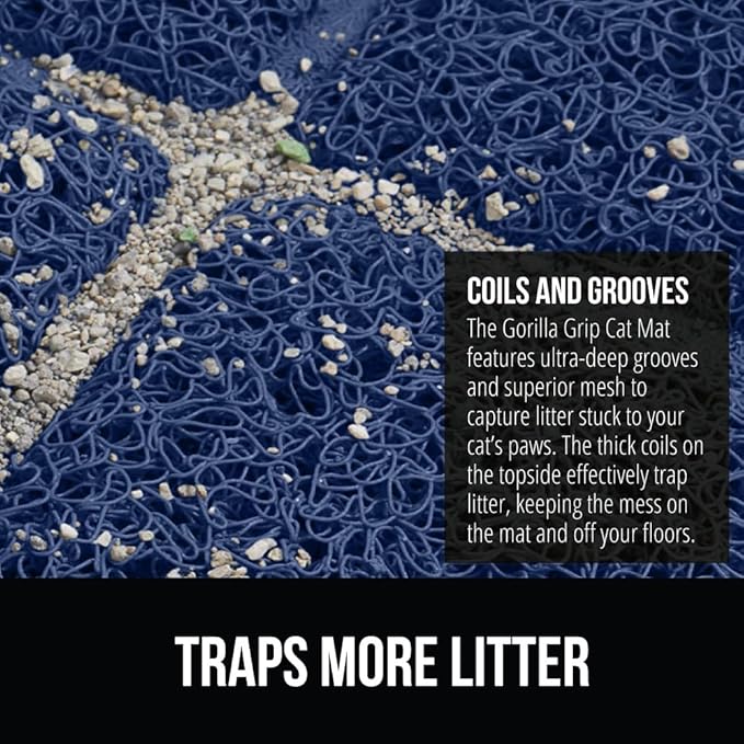 GORILLA GRIP Cat Litter Box Mat, 35x23, Water Resistant, US Designed Kitty Litter Trapping Mats, Easy to Clean, Scatter Control, Less Mess and Clean Floors, Kitten Supplies for Indoor Cats, Navy Blue