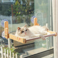Cat Window Perch with Wooden Frame – Aloxina Foldable Cat Hammock Bed for Indoor Cats, Breathable Sandwich Mesh Cover, Strong Suction Cups, No Drilling, Supports Large Cats