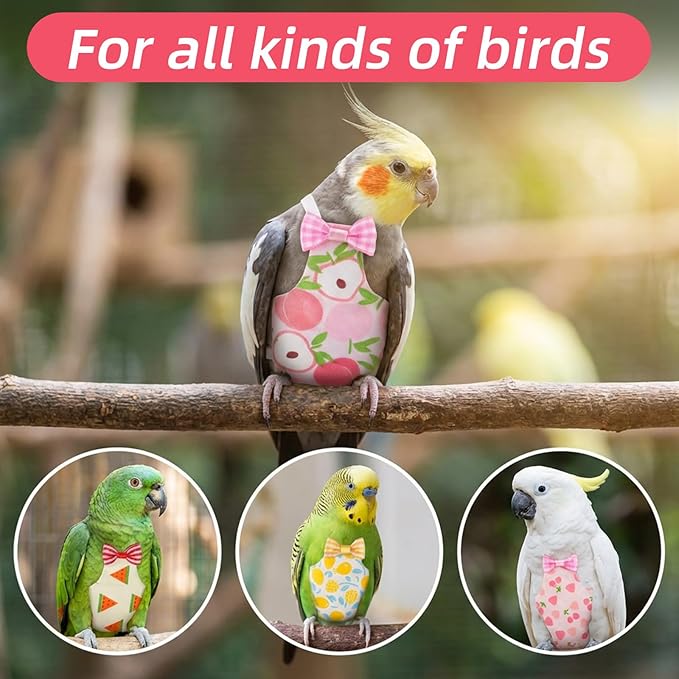 7 Pcs Bird Diaper - Reusable Parrot Diaper with Waterproof Inner - Cute Chicken Pants Pet Diapers Nappy for Parakeet, Cockatie,l Mini Macaw, Canary, Pet Chicken & Duck