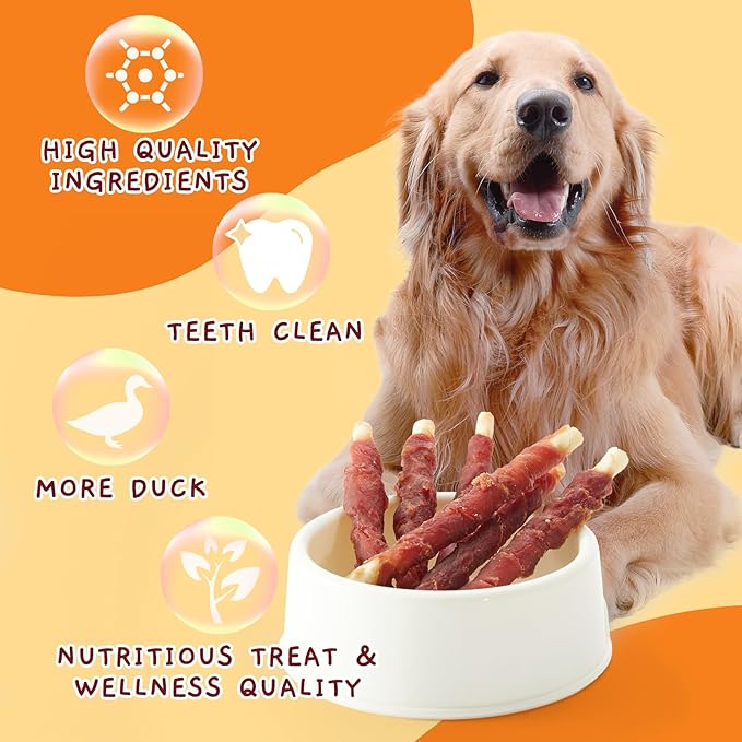 Jungle Calling Dog Treats, Duck Breast Wrapped Rawhide Sticks for Dogs, Grain-Free Natural Chewy Treats Picky Dogs, Puppy Chews Snacks,10.6 oz