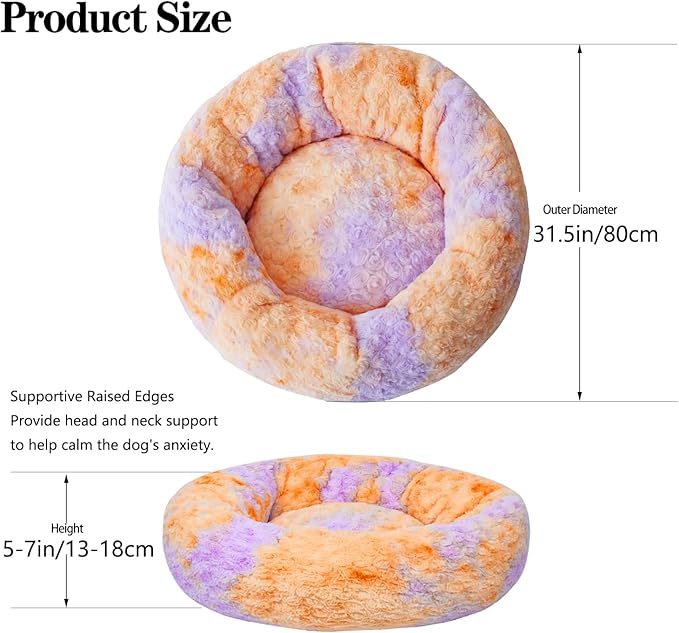 Calming Dog Bed for Medium Dogs Cats, Puppy 31'' Round Anti-Anxiety Warm Fluffy Plush Faux Fur Bed, Soft Anti-Slip Donut Washable, Cozy Medium Puppy Bed, Fits up to 50 lbs Pets