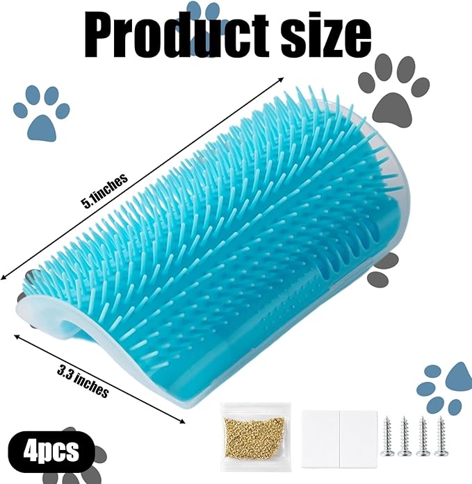 4 Pack Cat Face Scratcher, cat Corner Brush, 16 Adhesive Strips and 16 Screws for Easy Installation, Soft Silicone Material for Comfortable Grooming, Ideal for Furniture and Wall Corners