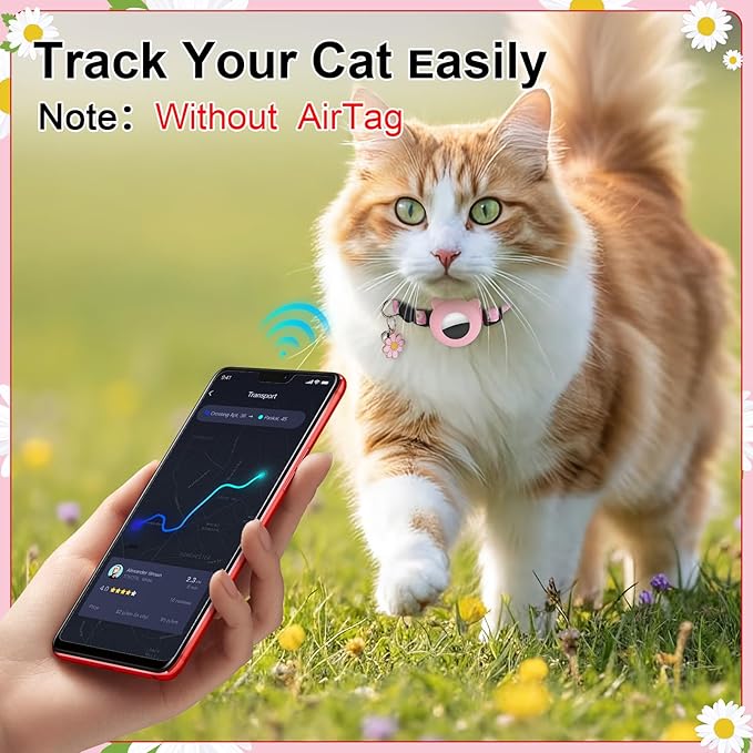 3 Pack Airtag Cat Collar Breakaway Floral Cat Collars with Air Tag Holder, Bells and Flower Charm Adjustable Safety Kitten Collars for Girl Boy Cats