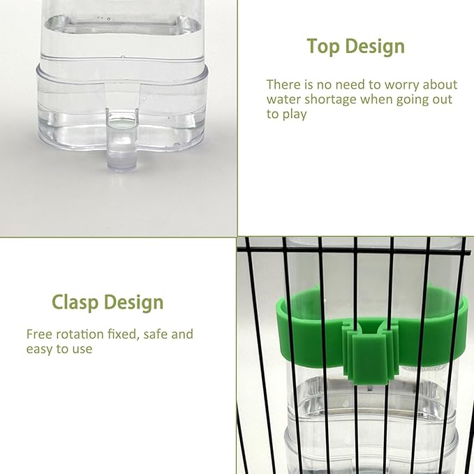 No Mess Bird Feeder for Cage,Automatic Parakeet Feeder with Perch Anti-Splash Bird Food Dispenser for Cage for Parakeet Lovebirds Cockatoo Budgie (Green)