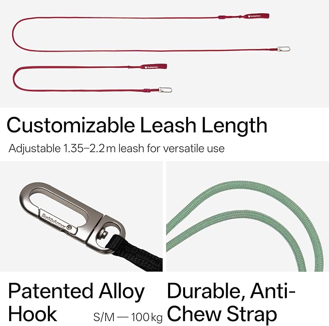 Hands Free Cat Leash Lightweight 4.1-7.2FT Adjustable Durable Rope Leash with Padded Handle, Versatile Crossbody Waist Lead for Cats Puppy ≤26lbs Outdoor Walking (Burgundy, S)