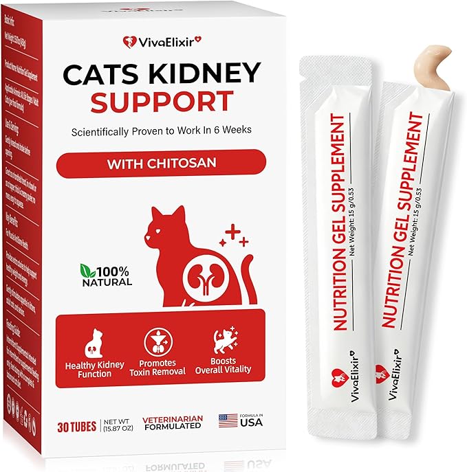 Cat Kidney Support Chitosan & L-Lysine – Boosts Kidney Health & Function, Promotes Toxin Removal, Restores Kidney Function, Enhances Vitality – Natural Ingredients for Cats – 30 Tubes