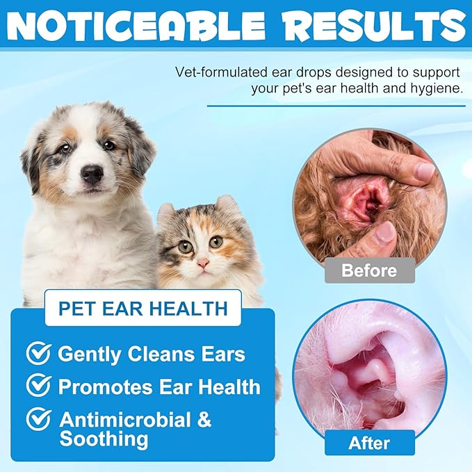 2 Pack Dog & Cat Ear Infection Treatment Drops, with 1% Hydrocortisone, Ear Yeast Infection Treatment for Dogs and Cats, Dog Ear Drops for Yeast Infection