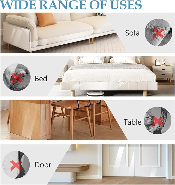 Anti Cat Scratch Furniture Protector, 157x15 Inch Transparent PVC Couch Protector from Cat Claws, Heavy Duty, Easy to Apply Protect Sofa Corners, Doors, Walls, Recliner - with 30 Twist Pins