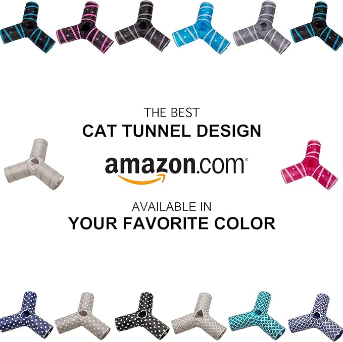 Cat Tunnel - Collapsible 3 Way Quatrefoil Play Toy - Tube Fun for Rabbits, Kittens, and Dogs - Quatrefoil Brown/White