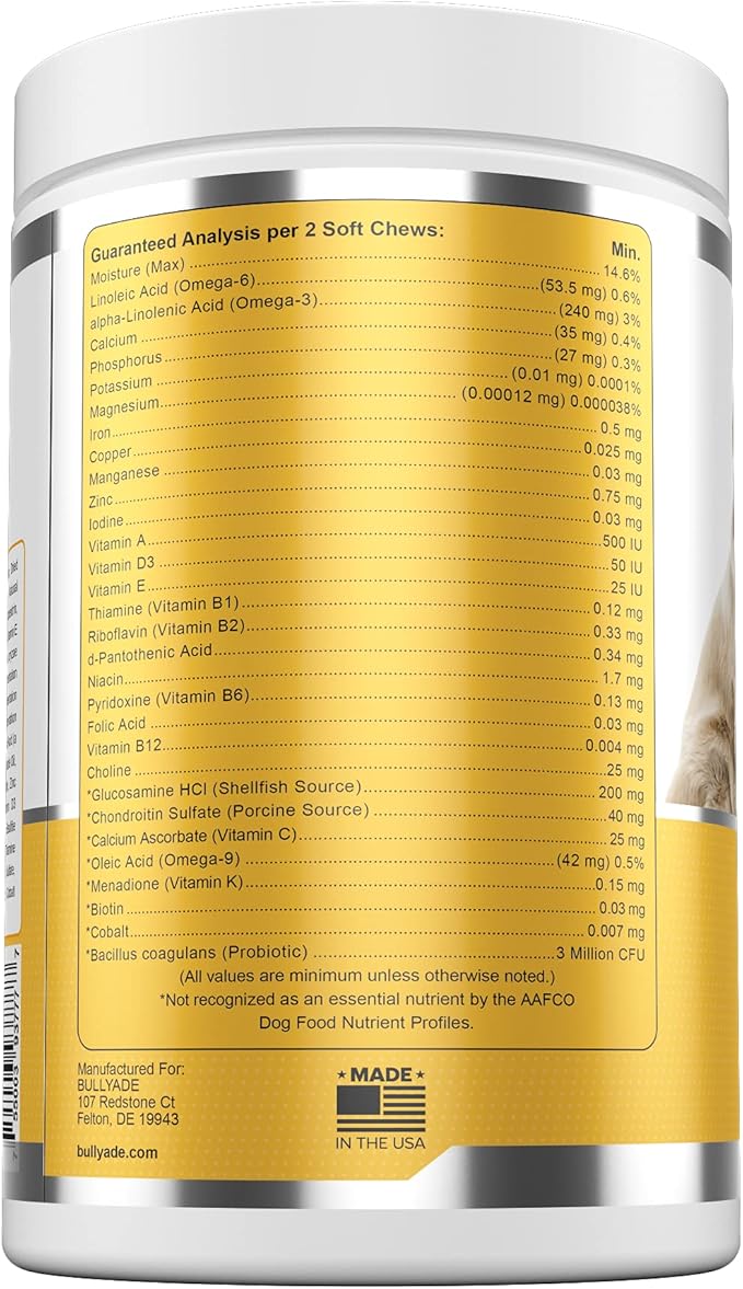 4 in 1 - Probiotic, Joint Support, Skin & Coat, Multi-Vitamin Soft Chews for Dogs, 16.9 oz