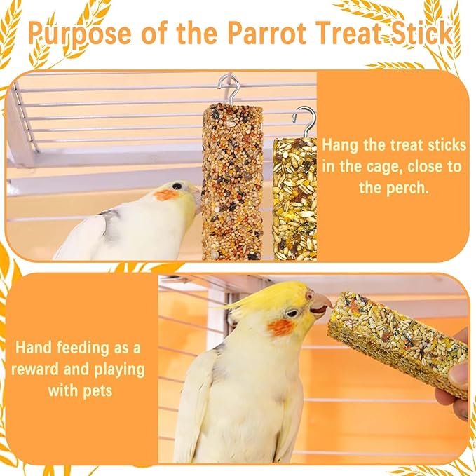 4PCS Parakeet Treats,Parrot Grains Mixed Treat Sticks,Vegetable & Grain Style Sticks,Bird Treats for Cockatiel Budgies Lovebirds Canary Conure Finches