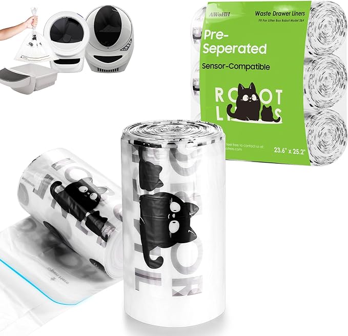 90 Pack Cat Litter Box Robot 5/4/3 Waste Bags, Tear-free, Automatic Litter Box Liners Bags, 9-11 Gallon Capacity - White