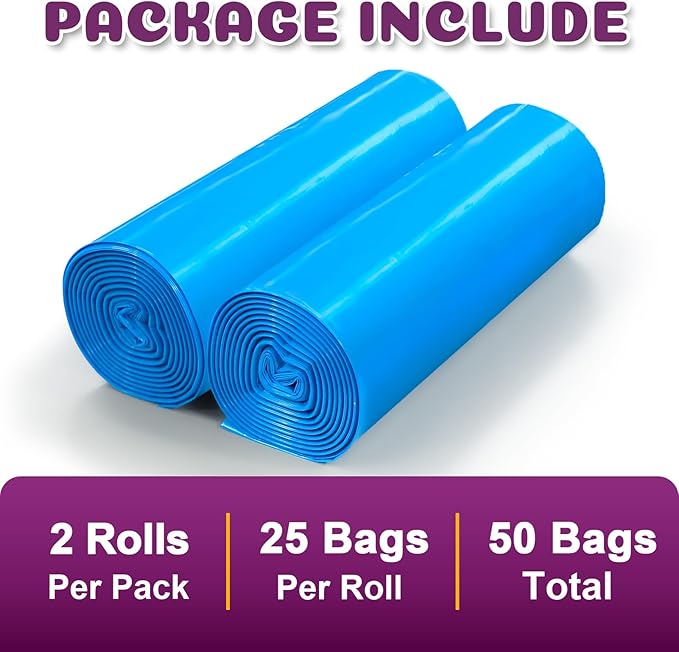 Cat Litter Refill Bags Compatible with Genie Easy Roll Litter Bin, Long Lasting Cat Bag, 7-Layer Odor Control, Leak-Proof & Easy-Tear Design, Extra Waste Refills Bag 2 Rolls - 50 Bags