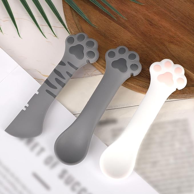 TOYMIS 3pcs Pet Food Can Spoon, Silicone Can Opener Multifunctional Pet Spatula Scoop Mixing Spoons Cute Paw Spoon for Wet Food for Cat Dog Feeding Supplies
