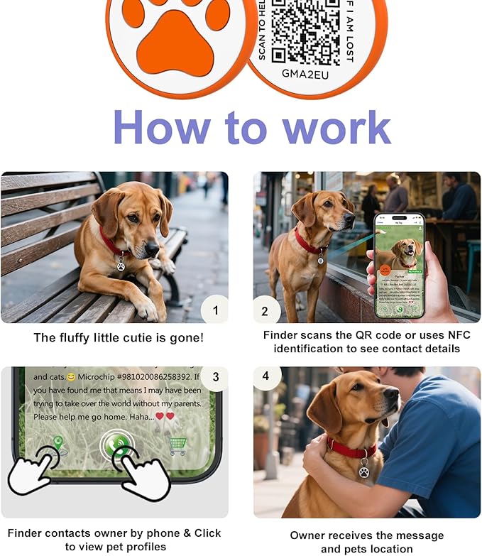 WhoseID QR Code Cat Tag, Modifiable Pet Online Profile Display Page, Multiple Emergency Contact, Silicone Cat Tag, Lightweight, No Jinging, Collar Accessories (Medium to Large Breeds - 1.25", Orange)