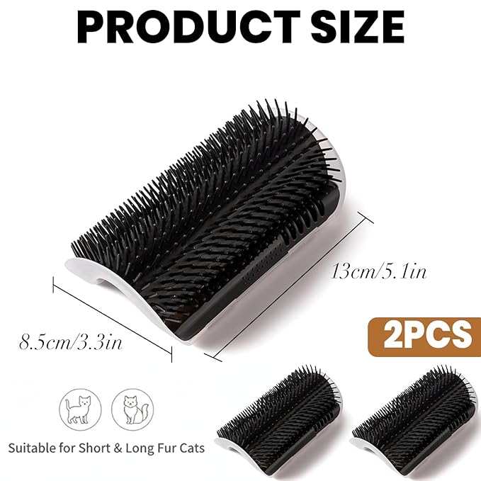 2 Pack Black Catnip Wall Massage Corner Brush for Long & Short Fur Cats and Kittens,C-at Self Groomer Scratcher, Soft Comb Cat Corner Brush,Wall Mounted Cats Scratcher