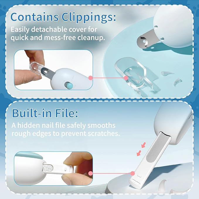 Cat Nail Clipper- Adjustable Trimming Round Hole (1–3.5 mm) Hidden Nail File Anti-Splash Claw Trimmer for Grooming for Kittens,Bunny,Guinea,Pig,Rabbit,Ferret,Bird,Small Pets (Blue)