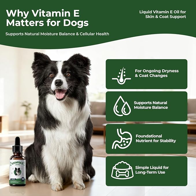 Vitamin E for Dogs, Liquid Vitamin E Oil for Skin & Coat Support, Supports Natural Moisture Balance & Cellular Health, Easy-to-Mix Drops, 2 fl oz (60 mL)