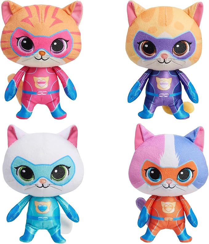 Super Cat Plush Toy – Set of 4 Soft Stuffed Animals – Sparks, Buddy, Ginny, Bitsy – Adorable Kitties Gift Set for Children(8Inch)