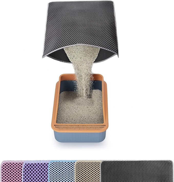 Cat Litter Mat Litter Trapping Mat,Cat Litter Box Mat for Floor 32"x22", 2 Layer Llitterbox Mats for Pet kitty,Litter Rug Catcher,Waterproof Urine Proof, Clean Easily, Collapsable, Medium