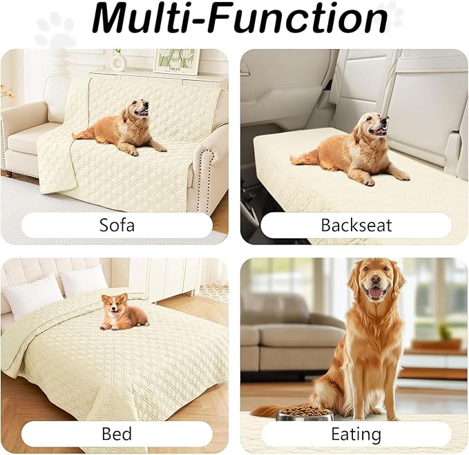 hyha Waterproof Dog Bed Blanket, Soft Pet Blankets, Waterproof Couch Cover for Dogs, Reversible Sofa Covers Washable for Furniture (52x82 Inch, Beige/Beige)