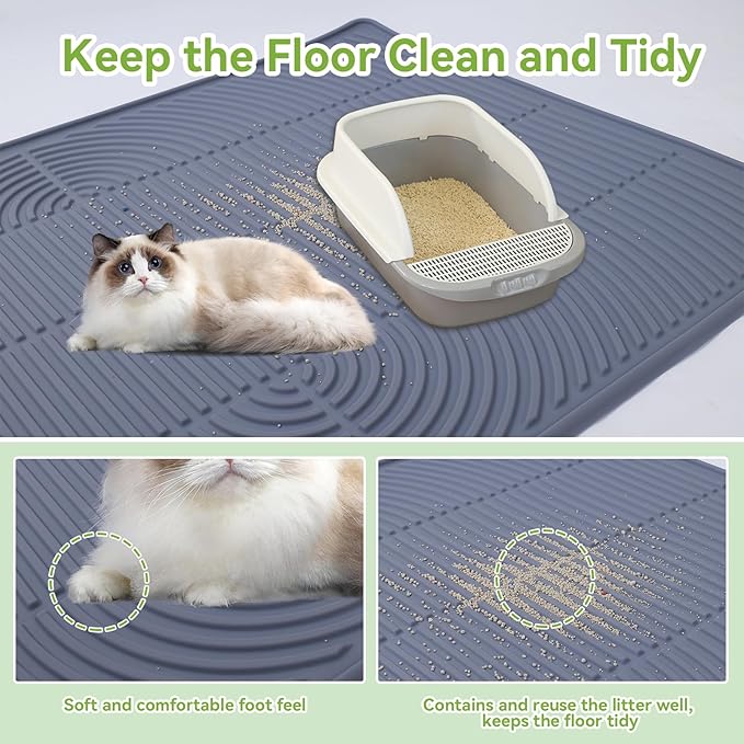 Large Silicone Cat Litter Mat 47" X 35",Cat Mat for Litter Box Anti-Slip,Cat Litter Trapping Mat, Non-Slip Kitty Litter Mat for Floor,Easy to Clean& Waterproof Cat Litter Pads