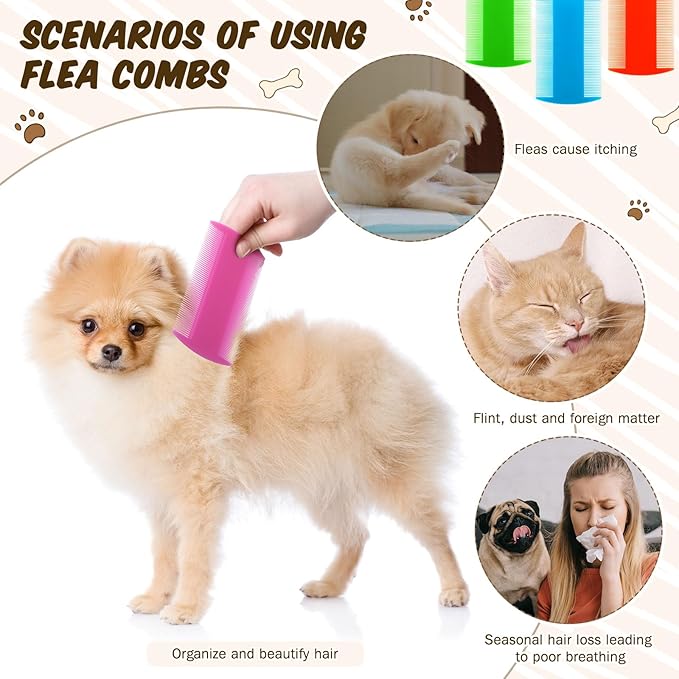 Hushee 50 Pcs Flea Comb Bulk for Cats Dogs Lice Comb with Double Side Tooth for Small Cats Dogs Kitten Indoor, 5 Colors