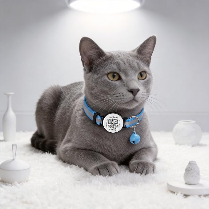3 Pack -smart ID tag with Breakaway Cat Collars with Bell Reflective Strap, Lightweight Kitty Kitten Collars Pink Blue Collar for Female Girl Cats Male Boy Cats(Black & Blue & Pink)