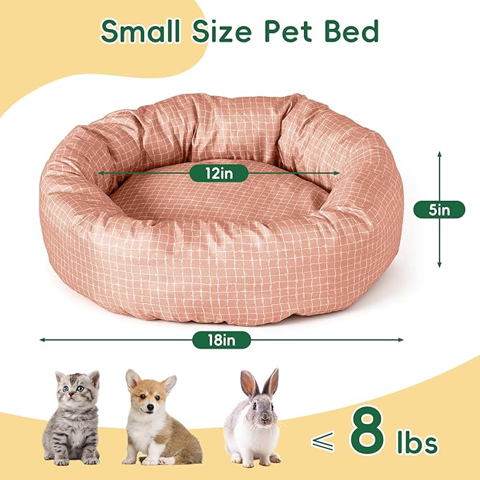 XXS Round Donut Cat Bed 18 Inch - Small Washable Cute Cat Bed for Indoor Cats, Cozy Soft Pet Bed for Crate, Carrier, Catio, Playpen, Wall Shelve, Replacement Cushion for Cat Desk Perch, Red