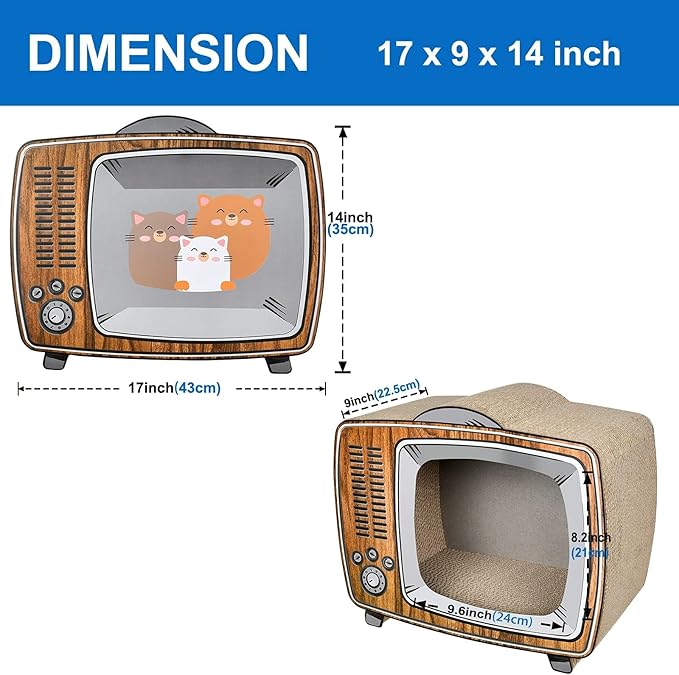 Simple Delxue Cardboard Cat Houses, TV Scratcher Cardboard Lounge Bed, Cat Scratching Board, Cats Scratching Box & Hideaway Furniture Prevents Furniture Damage