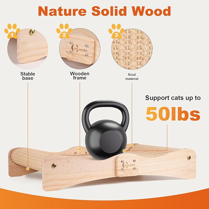 Sisal Cat Scratcher Bed,Extra Large Cat Scratch Post with Climbing Bed,Wooden Scratching Board with Sisal Pad for Kittens Cats and Small Animals Indoor Use