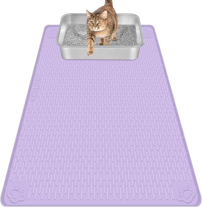 Cat Litter Mat, Extra Large 34" x 22" Silicone Mat Litter Trapping Mat for Scatter Control, Soft on Kitty Paws, Easy to Clean (Purple)