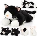 Skylety 5 Pieces Cat Stuffed Animal with Babies Inside Belly Plush Cat Pregnant Mommy Kitty with 4 Cute Fluffy Stuffed Kittens Christmas Birthday Surprise Gifts(Black, White)