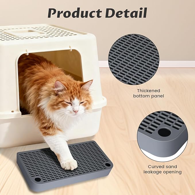 Cat Ramp Litter Box Step, Small Senior Cat Litter Box Mats Ramp for Floor with Filter Function, Low Entry Cute Cats Food Mat Stairs Prevent Tracking, Silicone Small Boxs Shield Catcher Mat Dark Grey