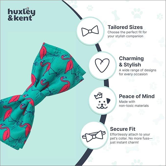 Huxley & Kent Pet Bow Tie for Dogs & Cats - Adjustable Hook & Loop Collar Accessory - Cute & Comfortable for Holidays & Celebrations - Flamingo, Large