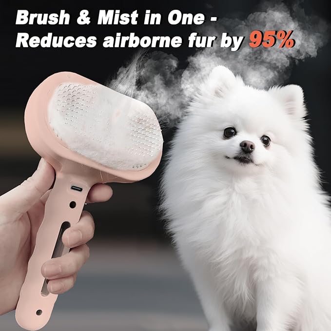 Dog Steam Brush 3 in 1 Cat Brush with Steam and Release Button Grooming Tool for Indoor Pets Dogs Hair Removal Shedding Water for Small Animals Long Short Haired - Pink