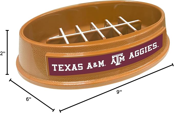 NCAA Super-Bowl - Texas A&M Slow Feeder Dog Bowl. Football Design Slow Feeding Cat Bowl for Healthy Digestion. Non-Slip Pet Bowl for Large & Small Dogs & Cats
