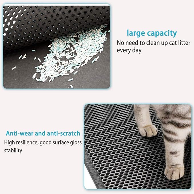Small Cat Litter Box Mat: Easy Clean Kitty Litter Trapping Mat for Floor, Plastic Cat Box Pad (15 * 24in, grey, 1p)