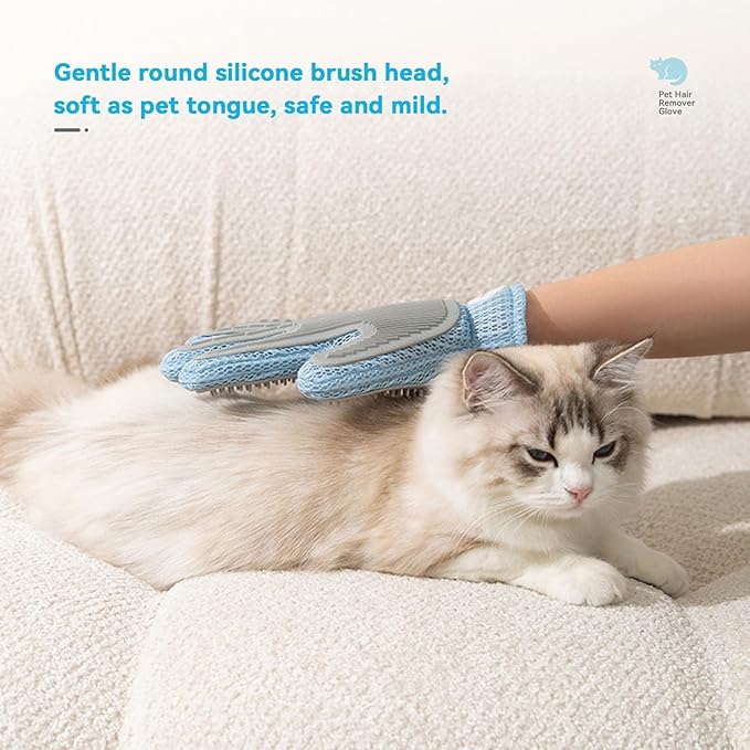 Pet Hair Remover Glove for Dogs & Cats, Upgraded Reusable 5-Finger, Gentle Deshedding Grooming Brush, Pet Hair Removal Tool for Furniture, Couch, Carpet, Car Seats, Sky Blue, 1 Count