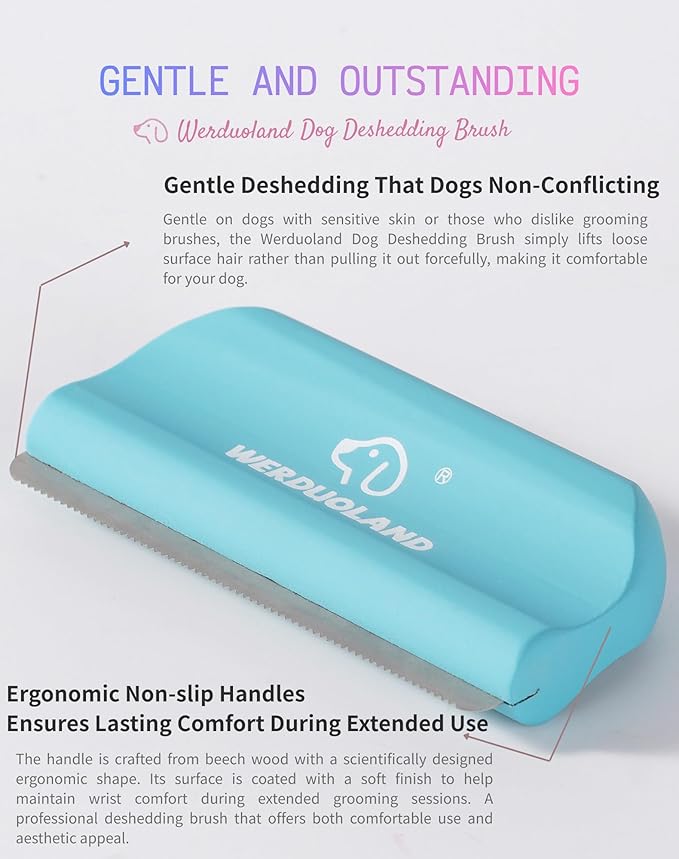 Pet Deshedding Brush for Dogs & Cats, Ergonomic Anti-Slip Wooden Handle Grooming Tool, for Short Long Double-Coated Pet Deshed Brush, Safely & Gently Removes Hair