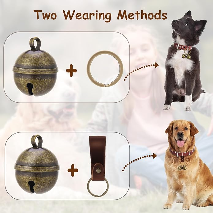Dog Bells for Pet Tracking, 12PCS Extra Loud Dog and Cat Bells for Collar, Vintage Copper Collar Charms Pendant with 6 Leather Button Strap for Outdoor Safety, Pet Tracking