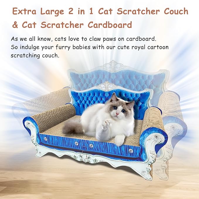 Luxury Cardboard Cat Scratcher Sofa Bed, Couch Shaped Cat Scratching Board, Scratch Lounge with Catnip, Scratcher for Indoor Cats Kittens Kitties