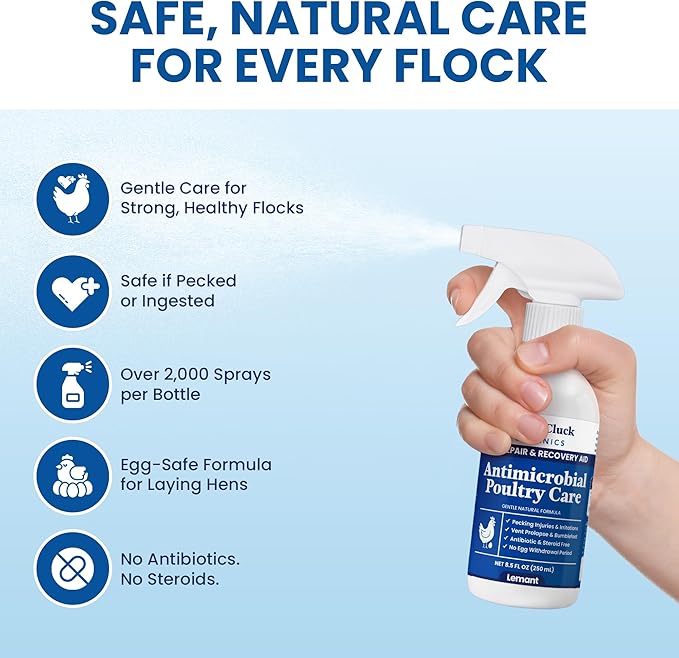 Lemant Poultry Care Spray (8.5 oz) | Skin Repair & Recovery Aid for Chicken Wounds, Pecking Irritations, Bumblefoot Care & Vent-Area Support | 8.5 fl oz