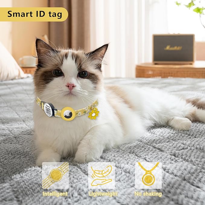 3-Pack,Double Protection Cat Collar: QR Code ID & Airtag Holder! Breakaway Safe Collar, Scan to Contact Owner & Track with Apple AirTag, Lightweight with Bell, 8-13in