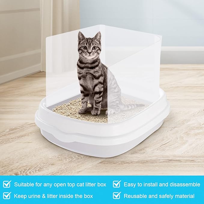 6 Pcs Cat Litter Box Splash Guard Pee Shields - Anti-Splashing Reusable High Sided Cat Toilet Training Kit for Open Top Litter Pan