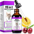 Cat Multivitamin, 15 in 1 Cat Vitamins Liquid Drops, Supports Immune Health, Promotes Joint, Skin and Coat Health, Cats Vitamin and Supplements with Glucosamine & Cranberry 2 fl oz